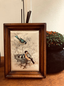 Cadre peinture sur soie oiseaux